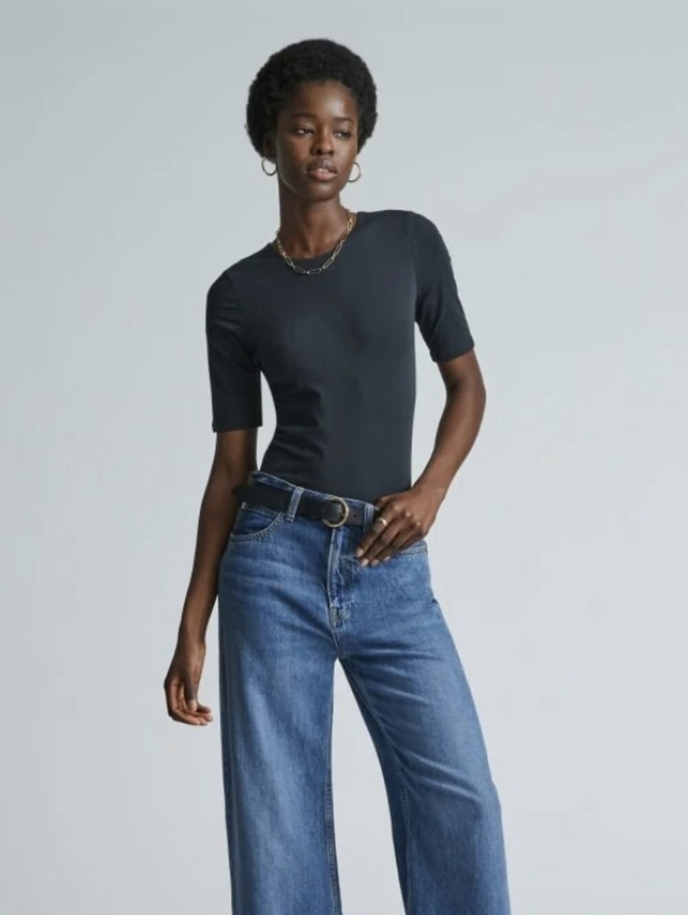 Everlane Supima Cotton Short Sleeve Bodysuit Black Large Clean Girl Minimalist - Picture 2 of 16